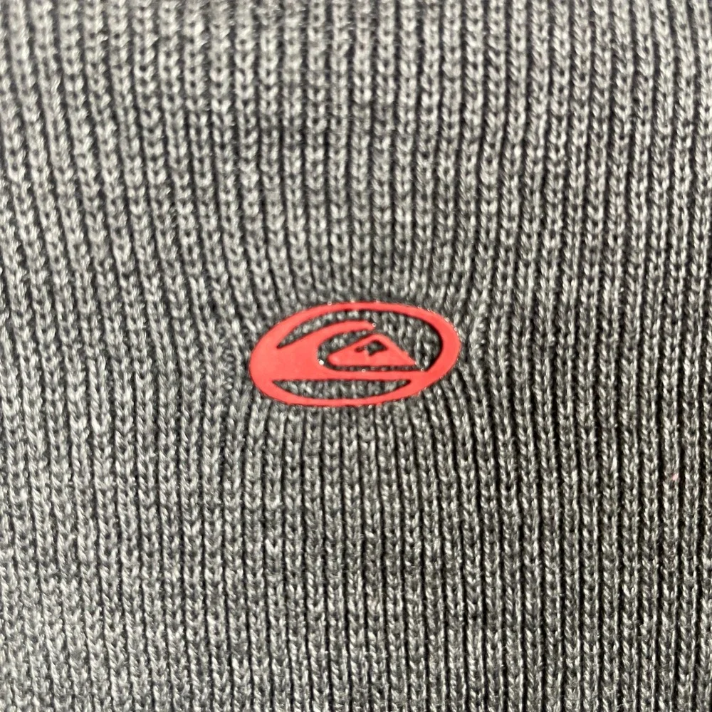 Quiksilver Sweater Mens L Vintage Ribbed Crewneck Gray Red Trim